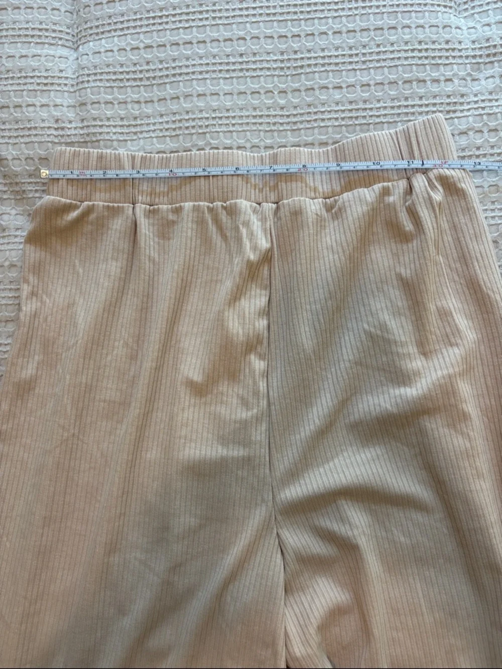 Women's Small Ribbed Long Sleeve Crop Top & Pants Loungewear Set in Beige - Picture 9 of 10